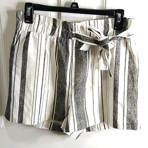 Have Striped Linen Blend Side Tie Shorts